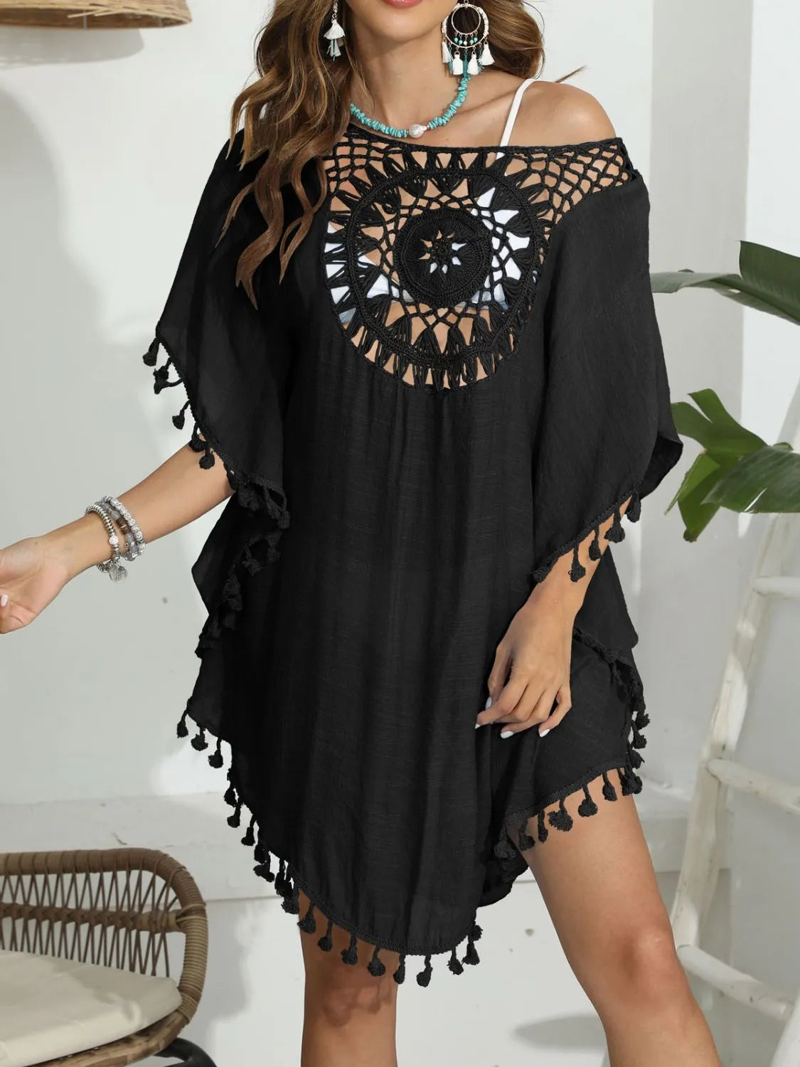 Tassel Crochet Round Neck Cover-Up - adritiX