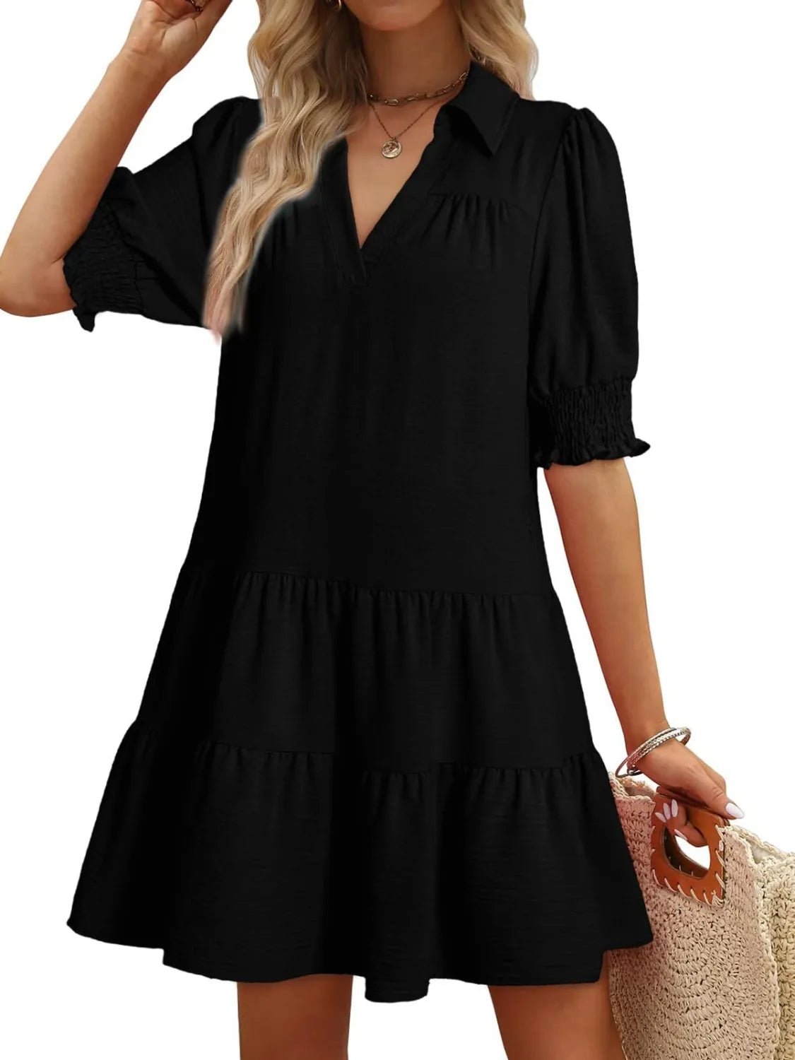 Johnny Collar Short Sleeve Mini Dress - adritiX