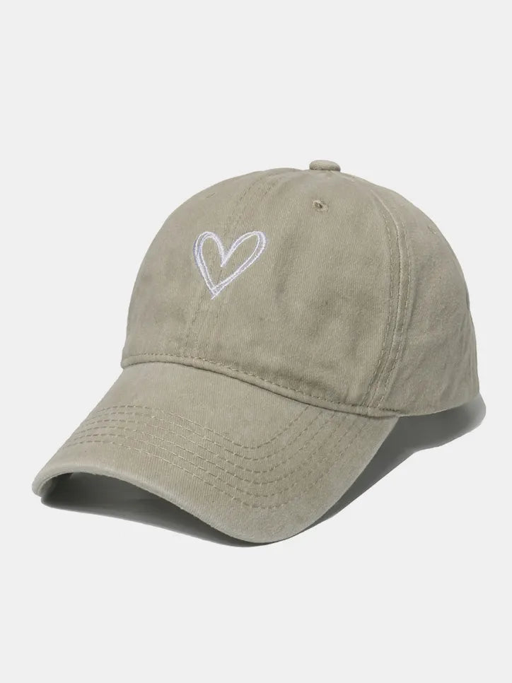 Embroidered Heart Washed Cotton Baseball Cap - adritiX
