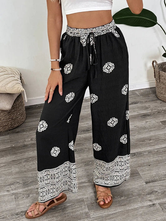 Boho Chic Wide Leg Pants with Vibrant Print for Effortless Style - adritiX