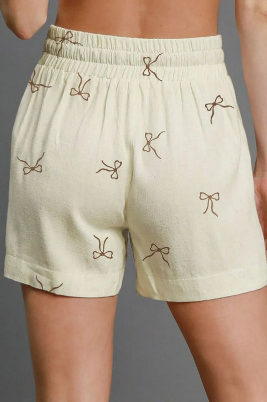 Bow Print Lace Drawstring Casual Shorts - adritiX