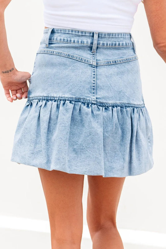Bubble Hem Denim Mini Skirt - adritiX
