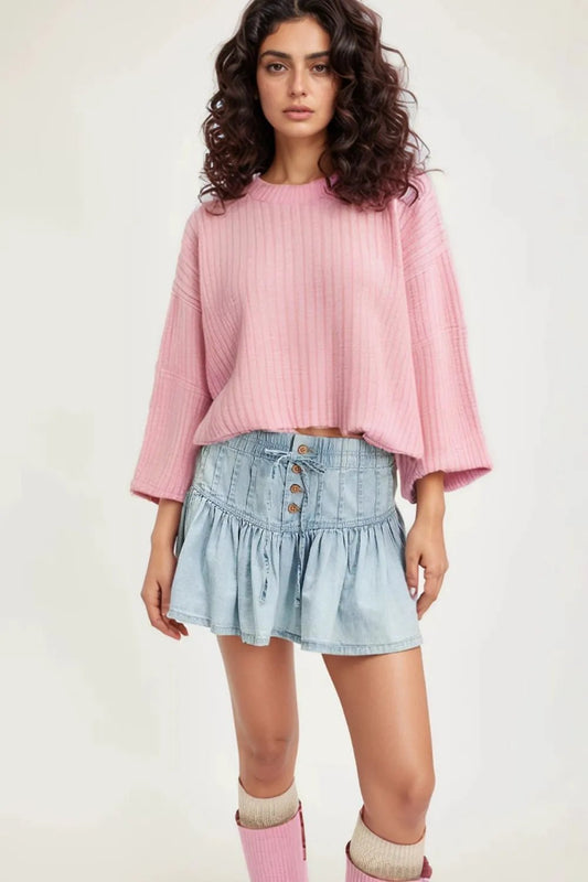 Buttoned Ruffled Mini Denim Skirt - adritiX