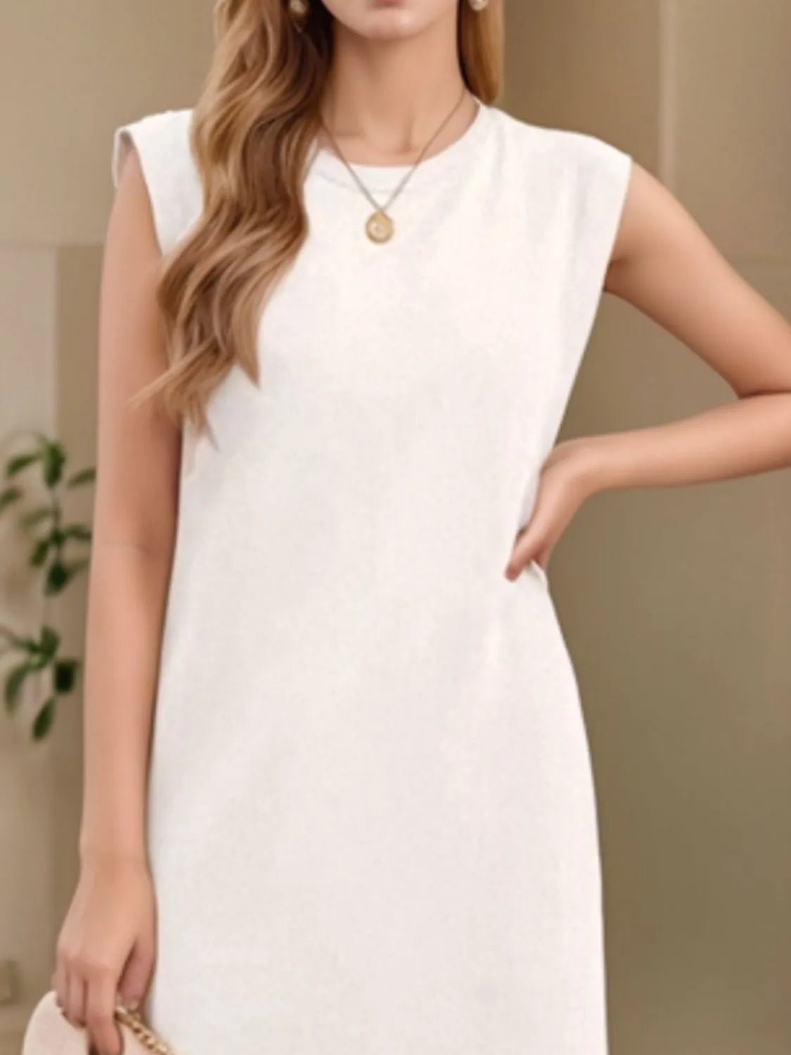 Full Size Slit Round Neck Sleeveless Maxi Tank Dress Plus Size - adritiX