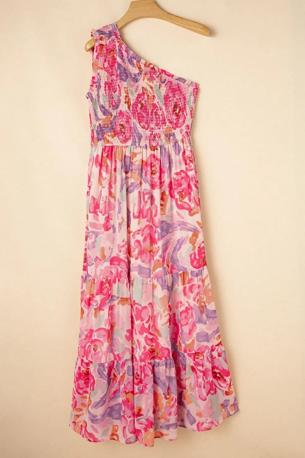 Floral Print Shirred One Shoulder Maxi Dress - adritiX