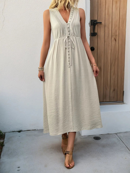 V-Neck Sleeveless Midi Dress - adritiX