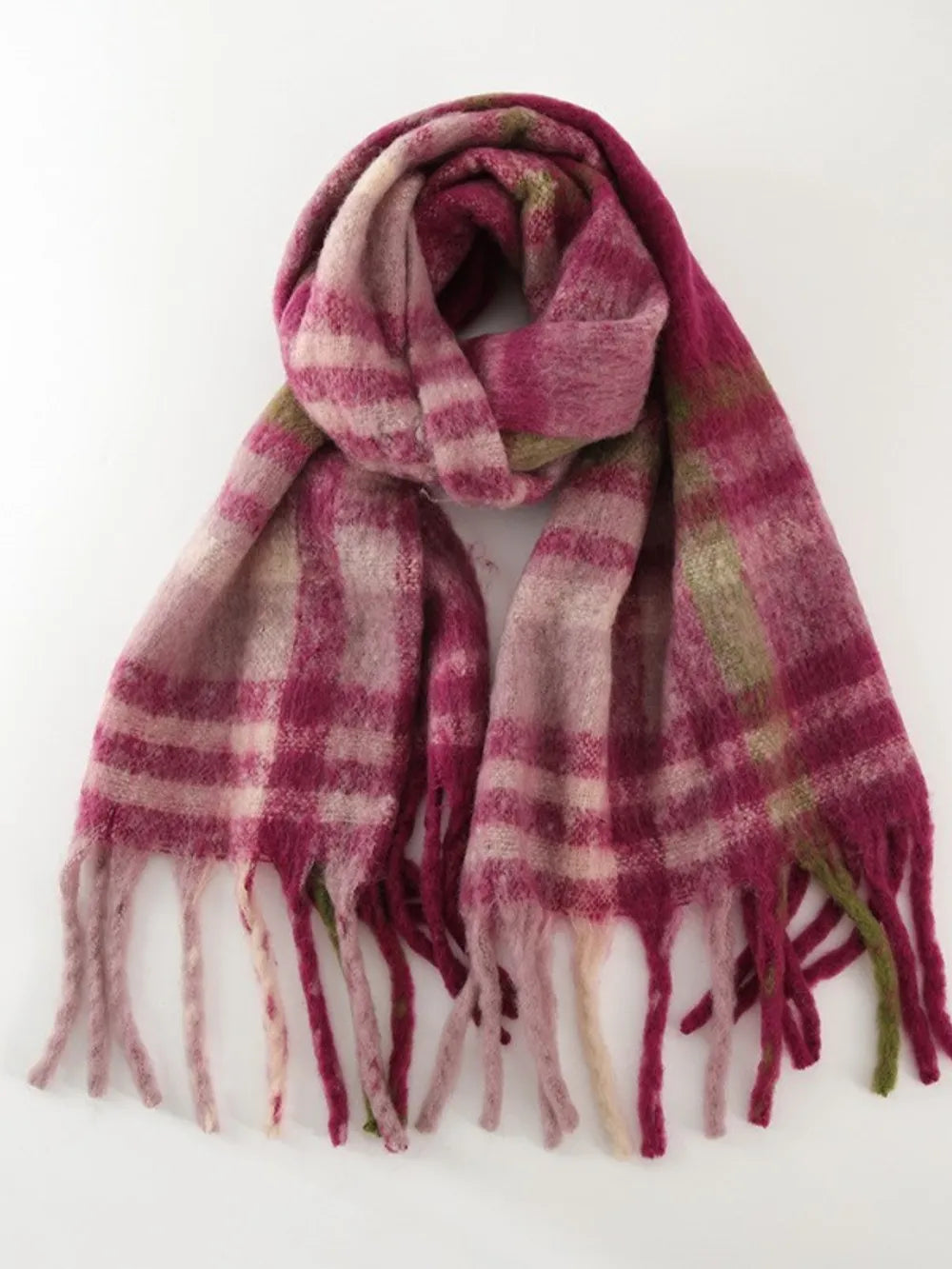 Fringe Plaid Polyester Scarf - adritiX