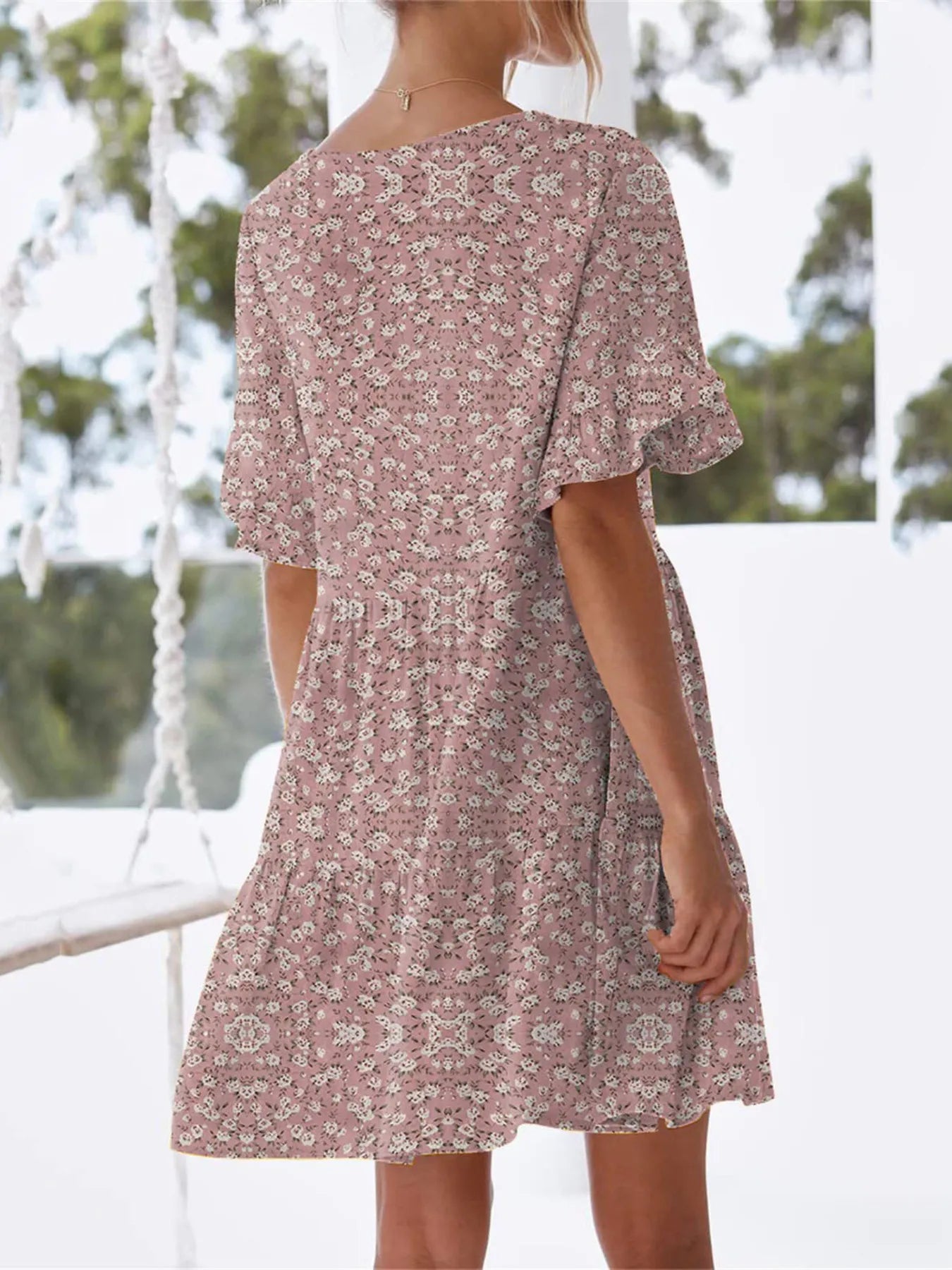 Polka Dot V-Neck Short Sleeve Mini Dress - adritiX