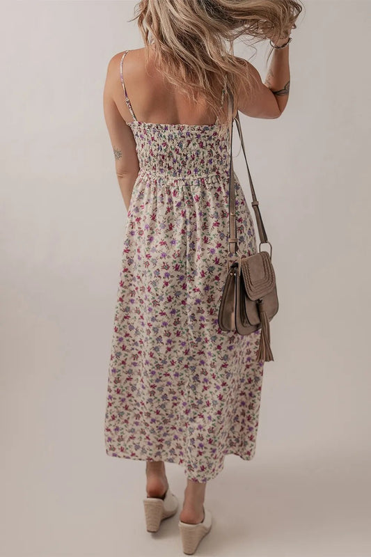 Multicolour Bohemian Ditsy Floral Smocked Fit Flare Sundress - adritiX