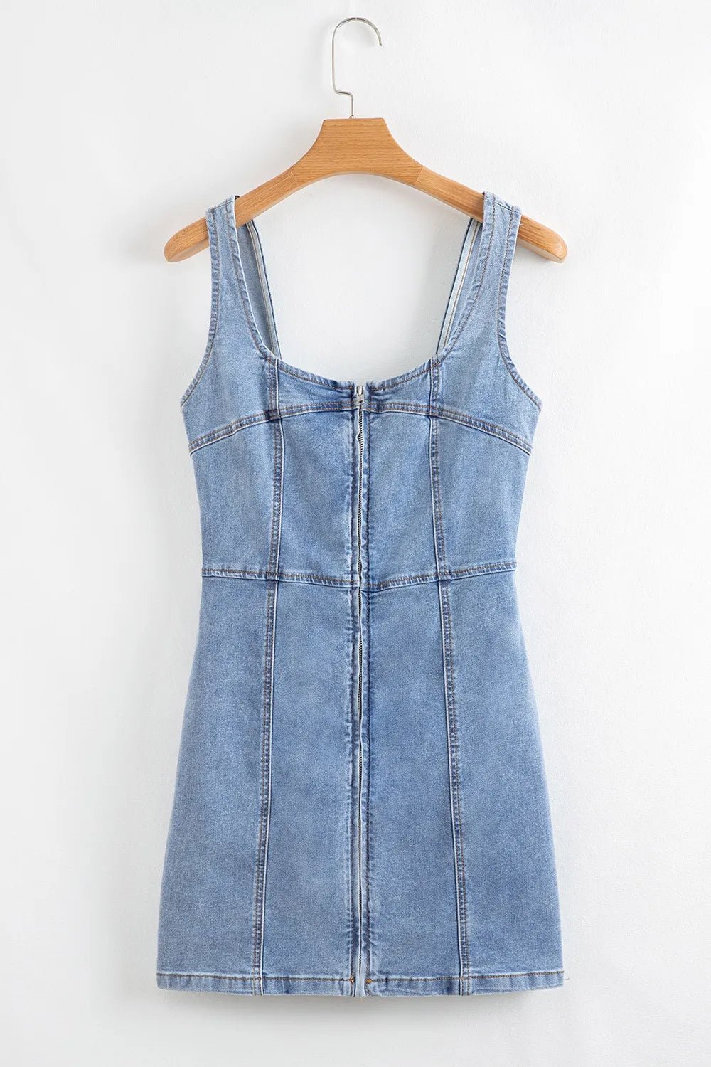 Square Neck Wide Strap Denim Dress - adritiX
