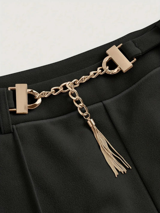 Chain Detail High Waist Pants - adritiX