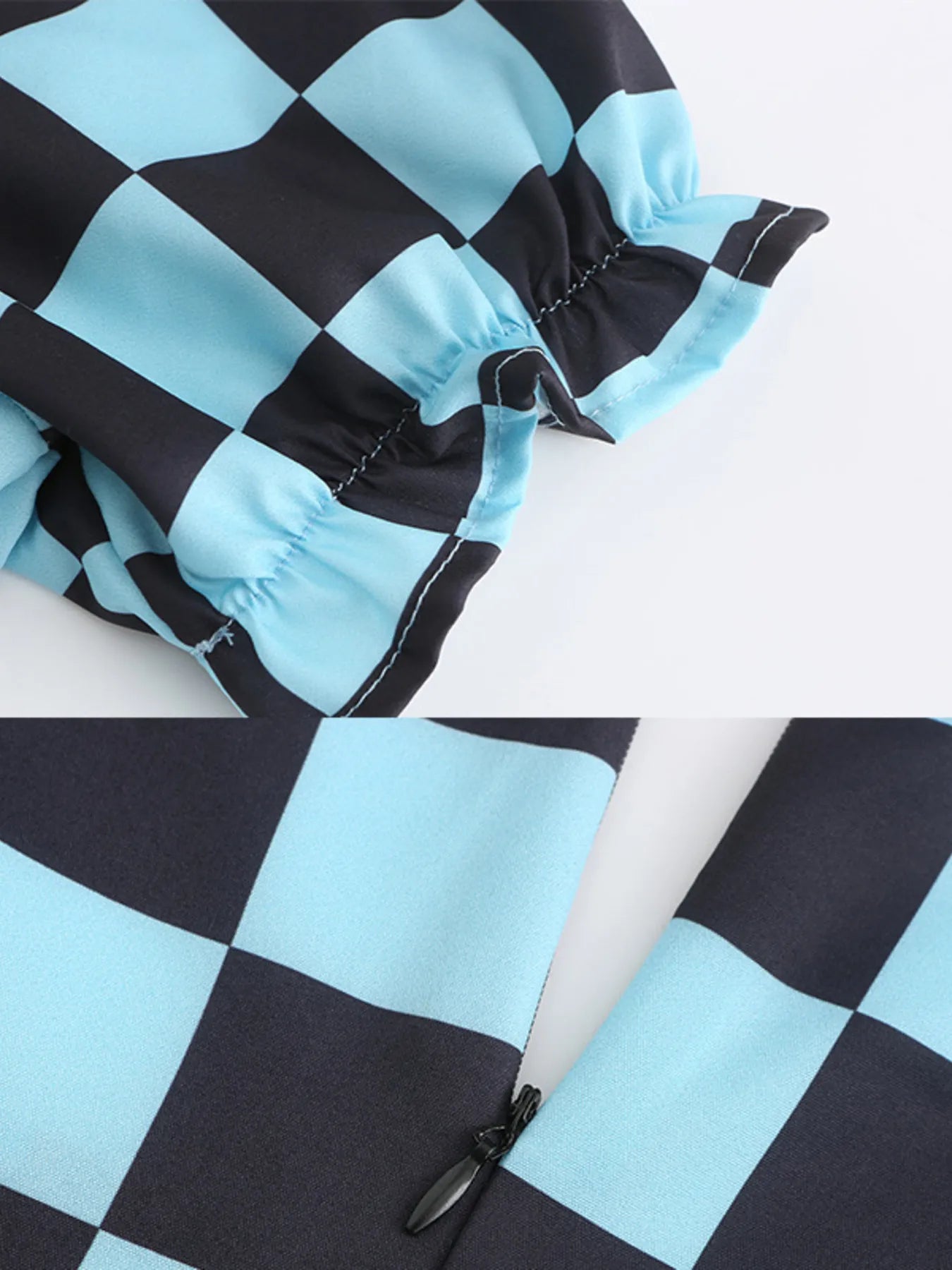 Checkered Short Sleeve Tiered Mini Dress - adritiX