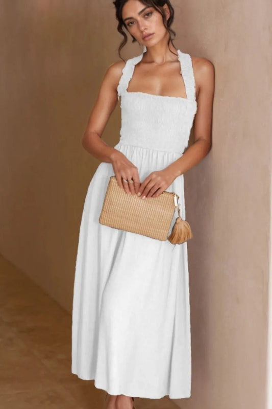 Crisscross Smocked Wide Strap Dress - adritiX