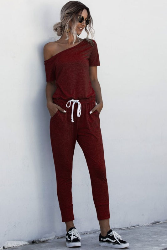 Elegant Asymmetrical Neck Tied Jumpsuit with Pockets - adritiX