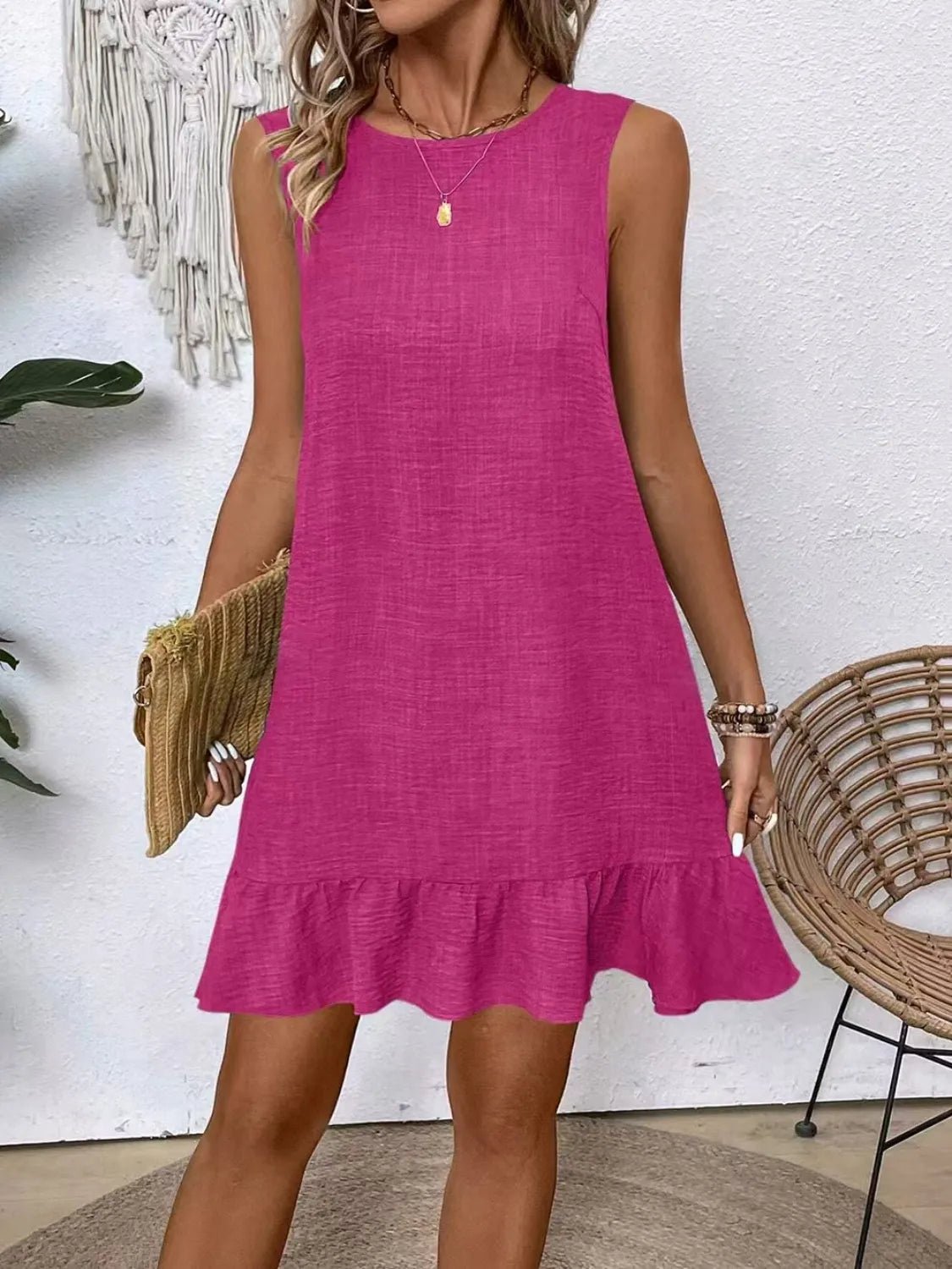 Ruffled Hem Round Neck Sleeveless Dress - adritiX