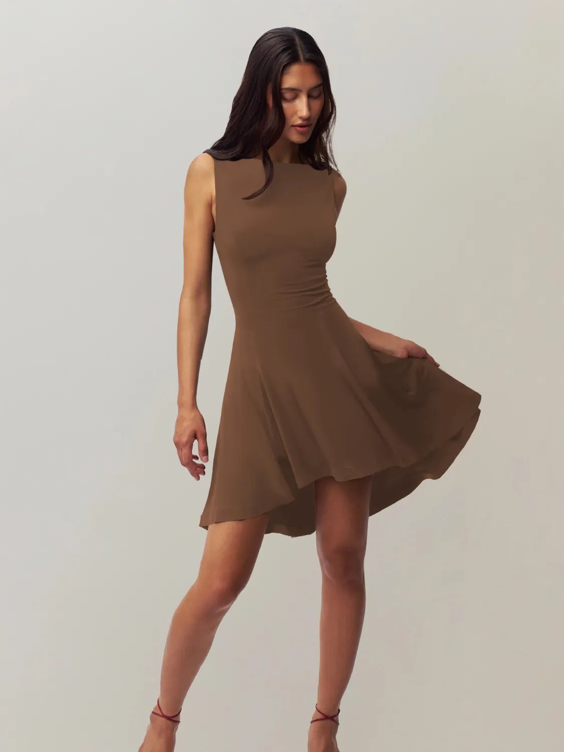 High-Low Round Neck Sleeveless Dress - adritiX
