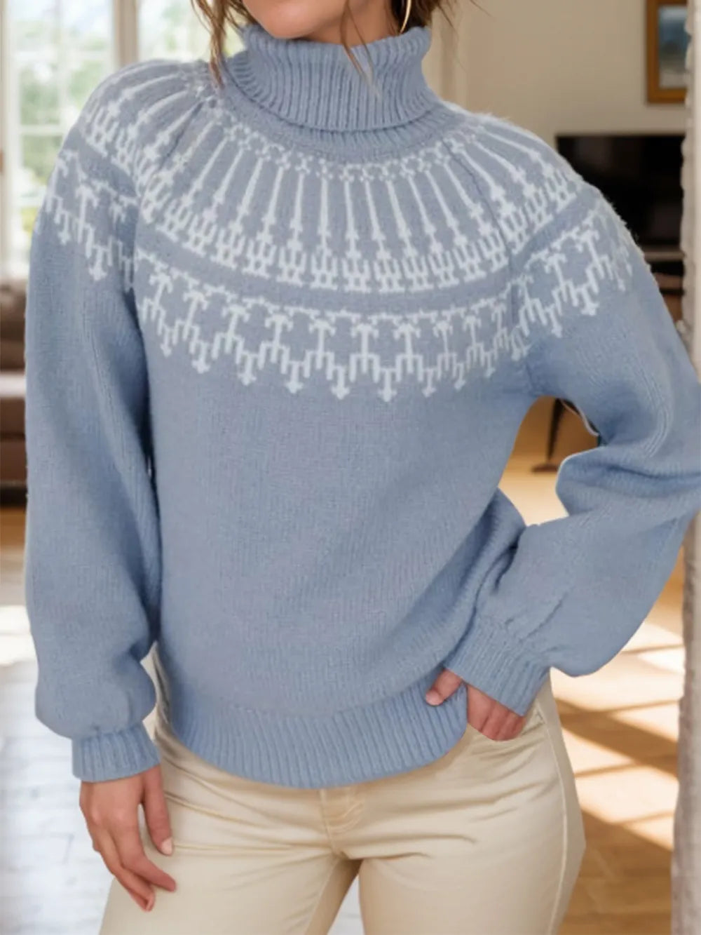 Contrast Turtleneck Long Sleeve Sweater - adritiX