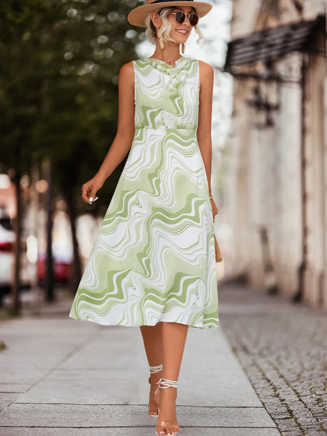 Printed Sleeveless Midi Dress - adritiX