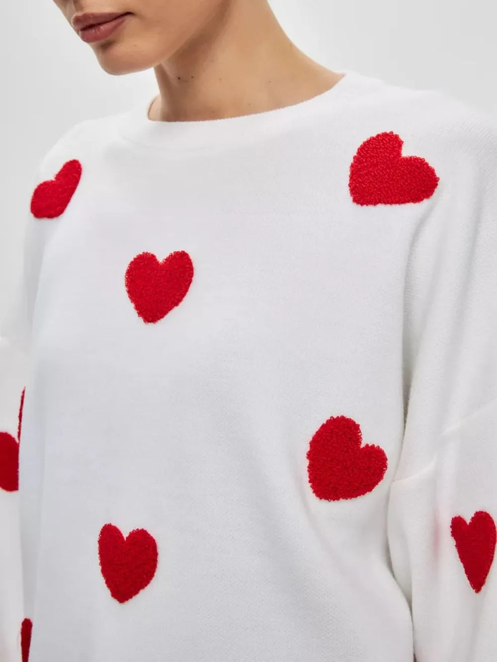 Heart Round Neck Dropped Shoulder Sweater - adritiX