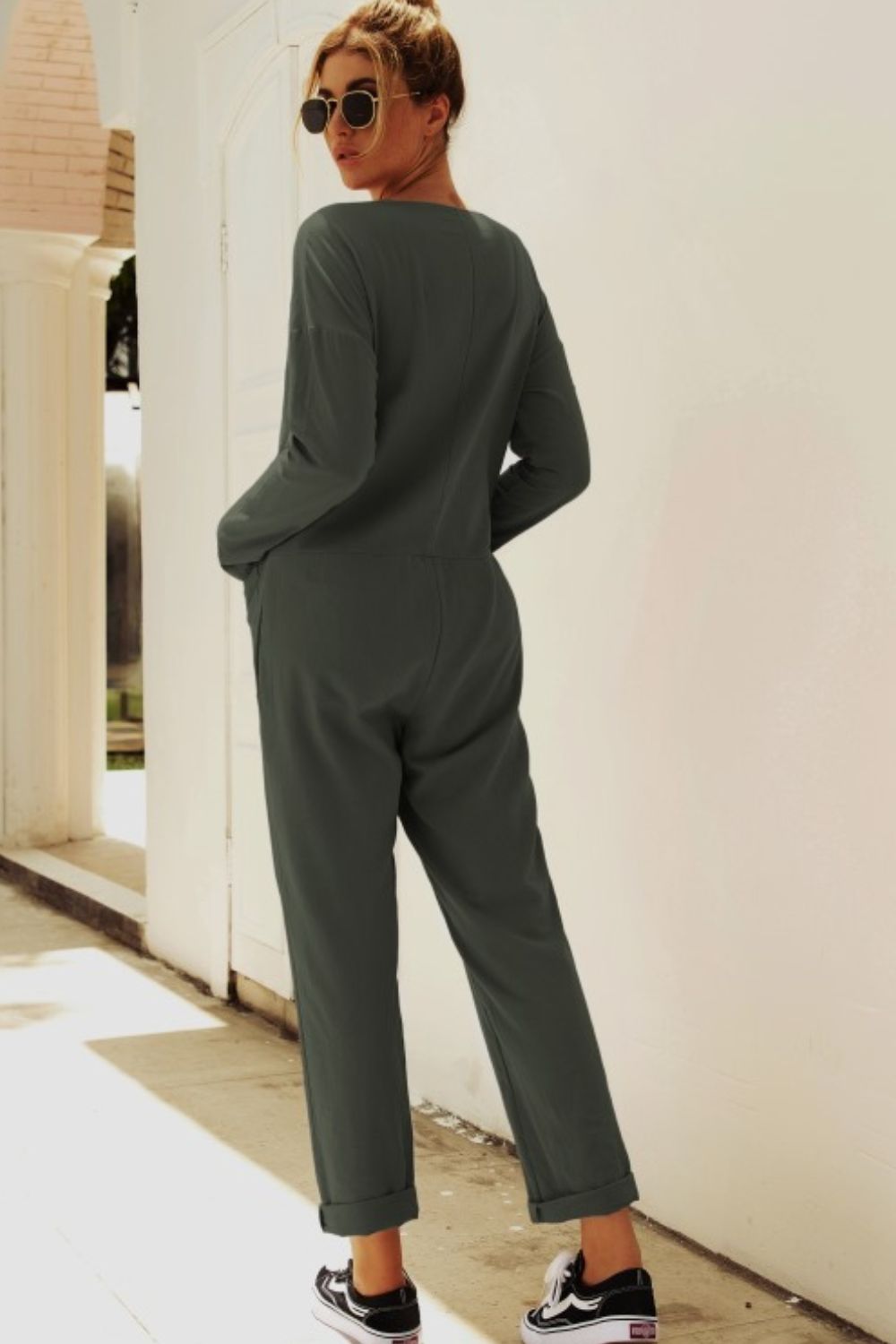 Elegant Buttoned Drop Shoulder Pocket Jumpsuit - adritiX