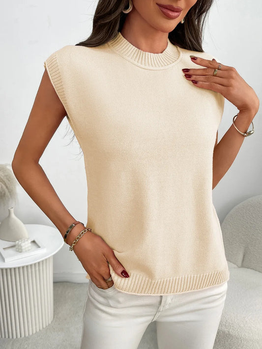 Mock Neck Cap Sleeve Knit Top - adritiX
