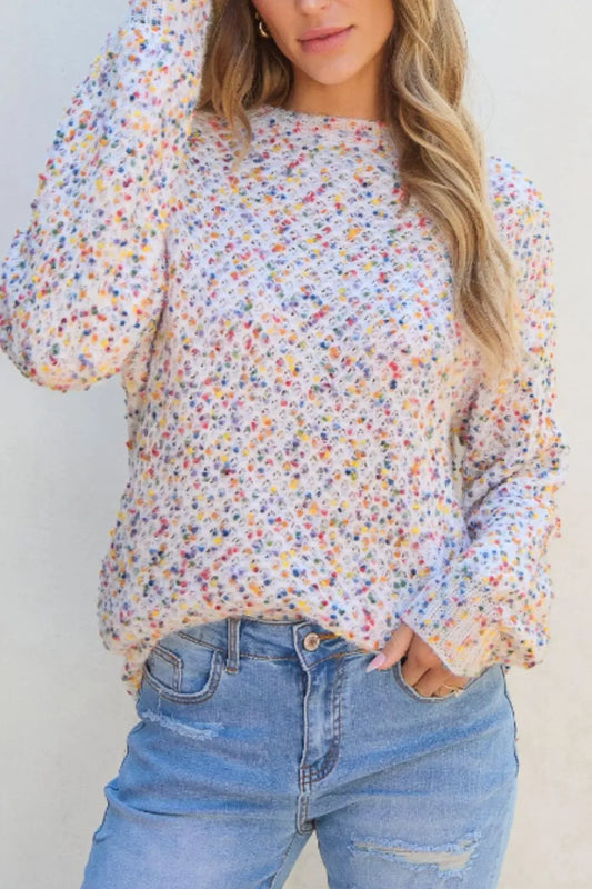 Confetti Round Neck Long Sleeve Sweater - adritiX
