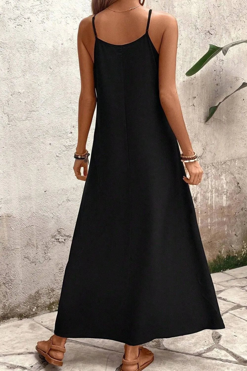 Tropical Leaf Print V-Neck Maxi Cami Dress - adritiX