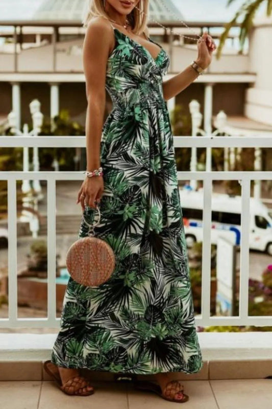 Printed Spaghetti Strap Maxi Dress - adritiX