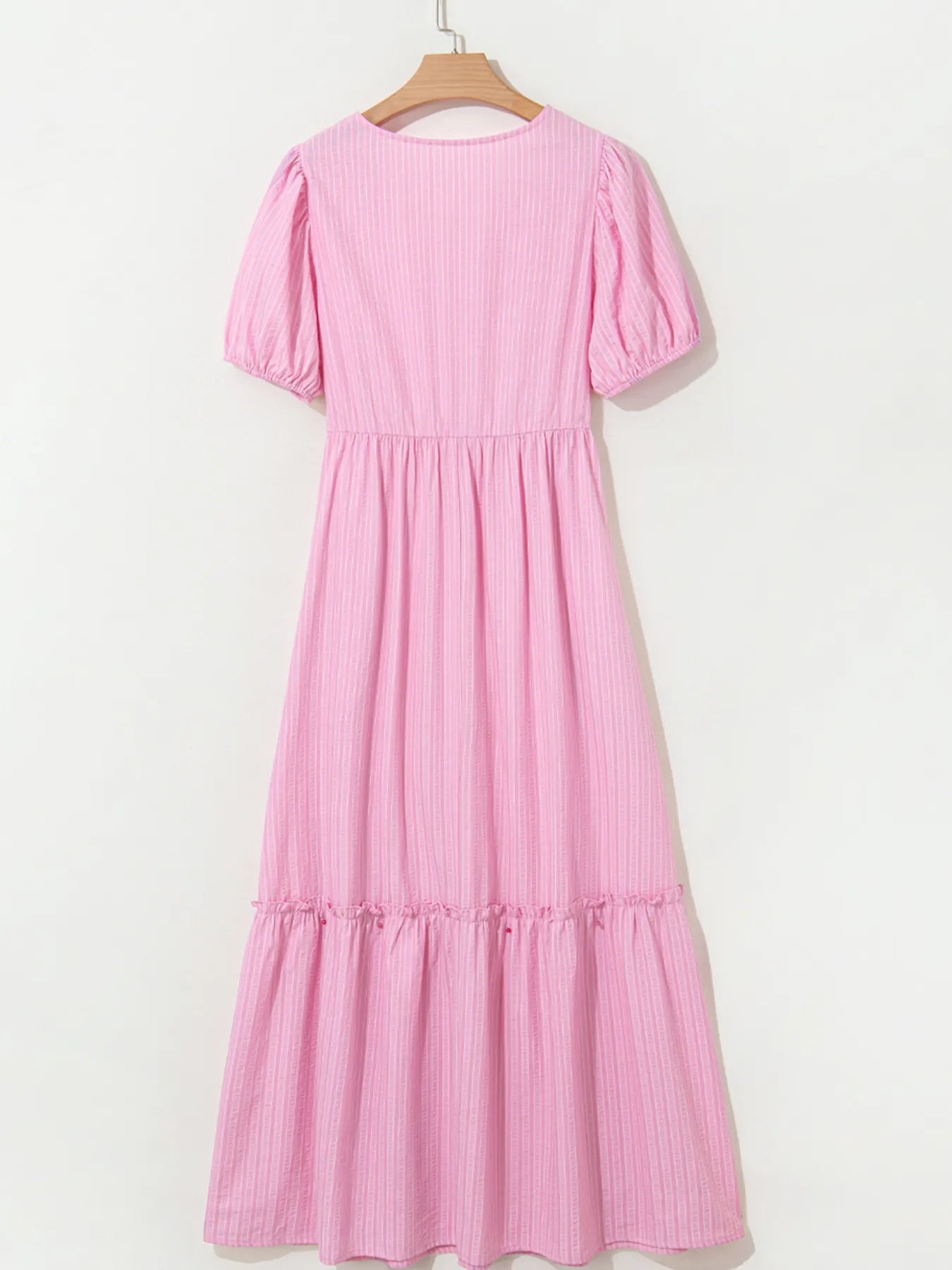 Striped Puff Sleeve V-Neck Maxi Dress - adritiX