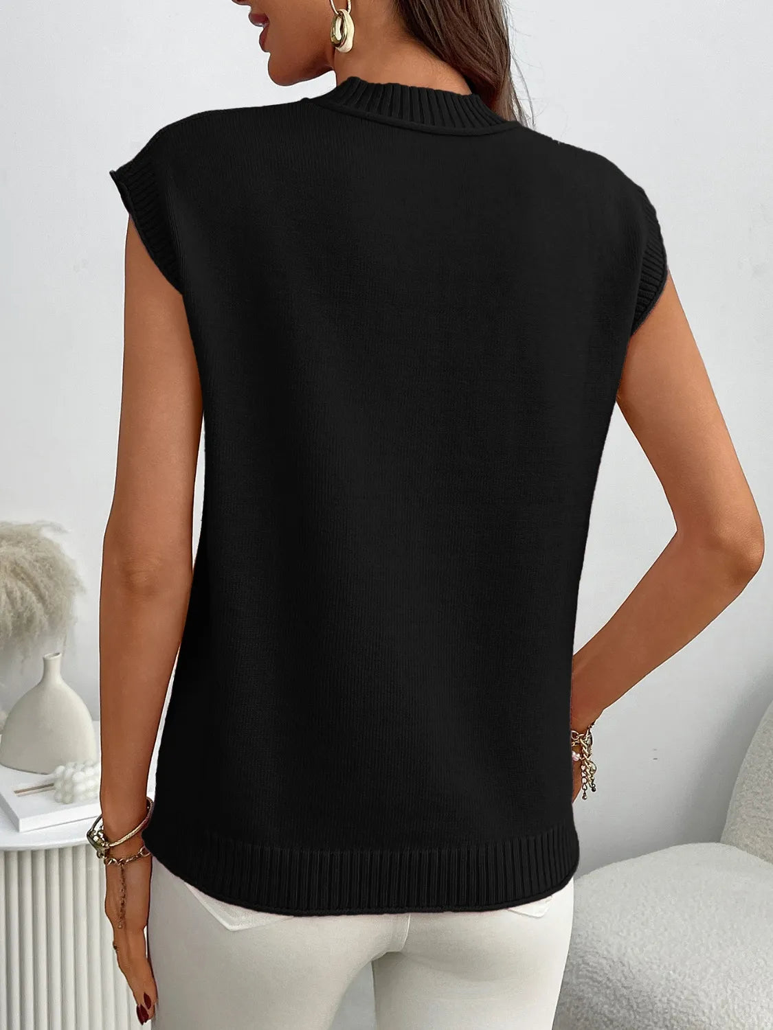 Mock Neck Cap Sleeve Knit Top - adritiX