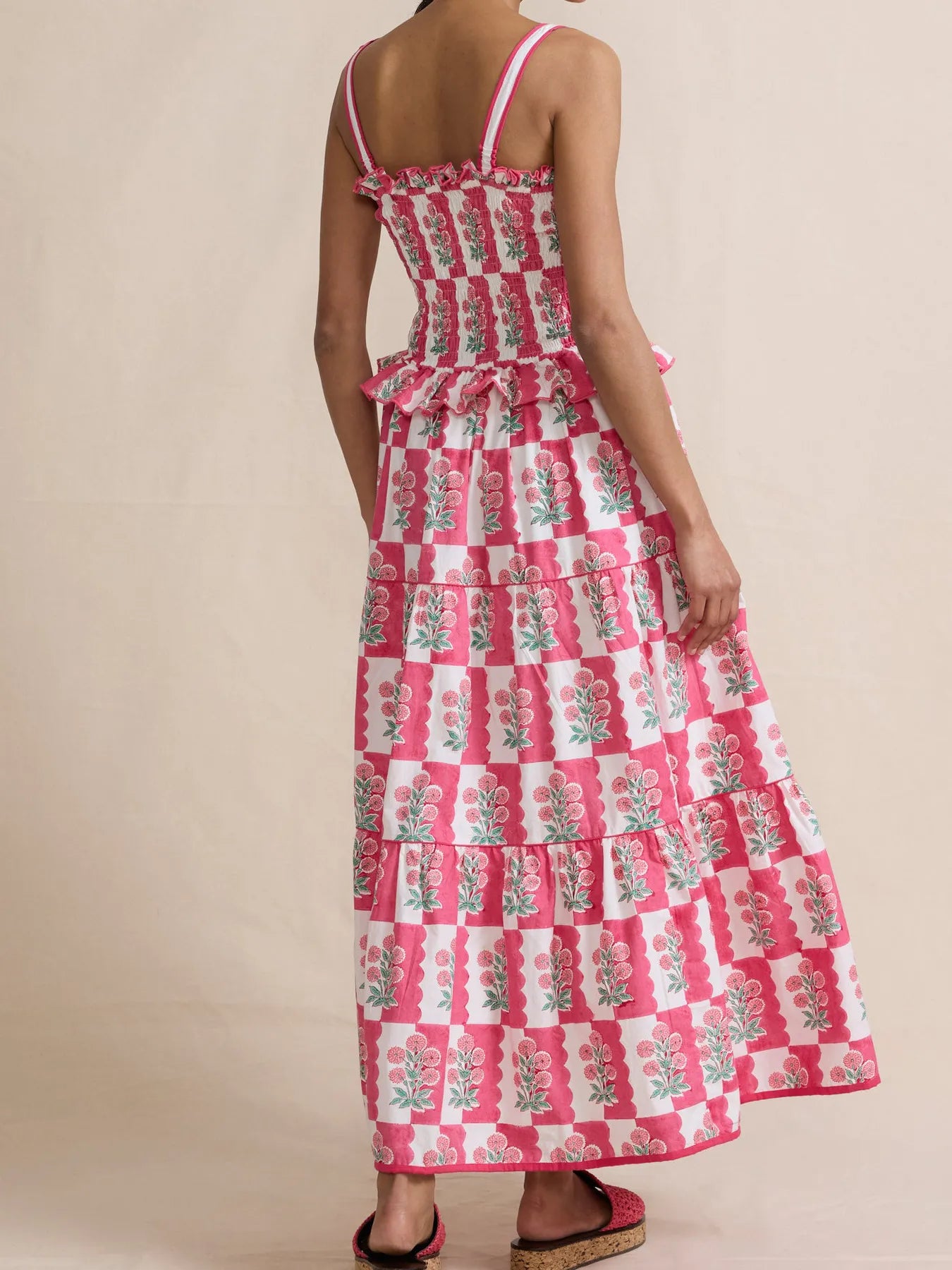 Smocked Ruffled Square Neck Maxi Dress - adritiX