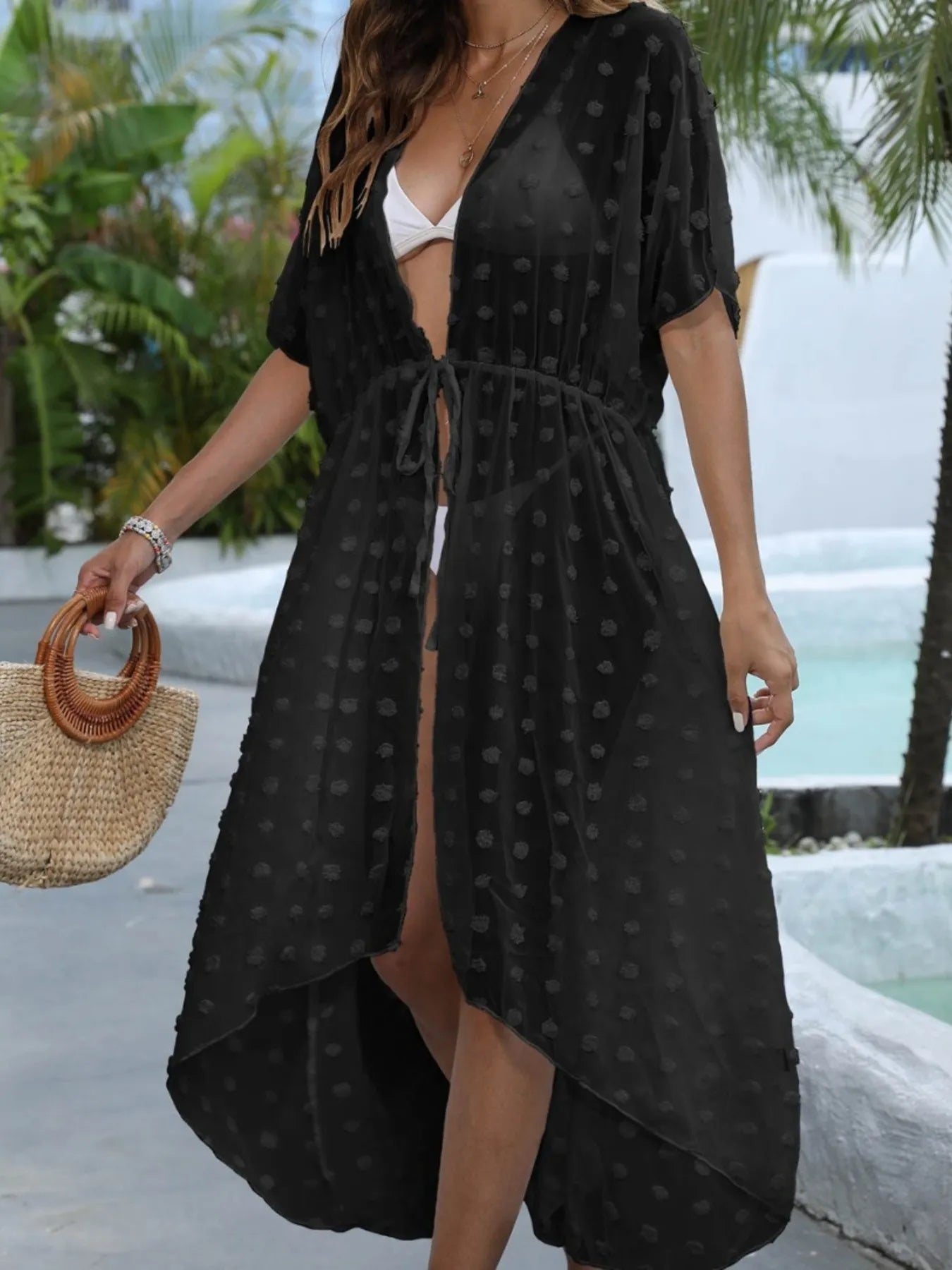Swiss Dot Sheer Beach Cover Up Maxi Dress - adritiX