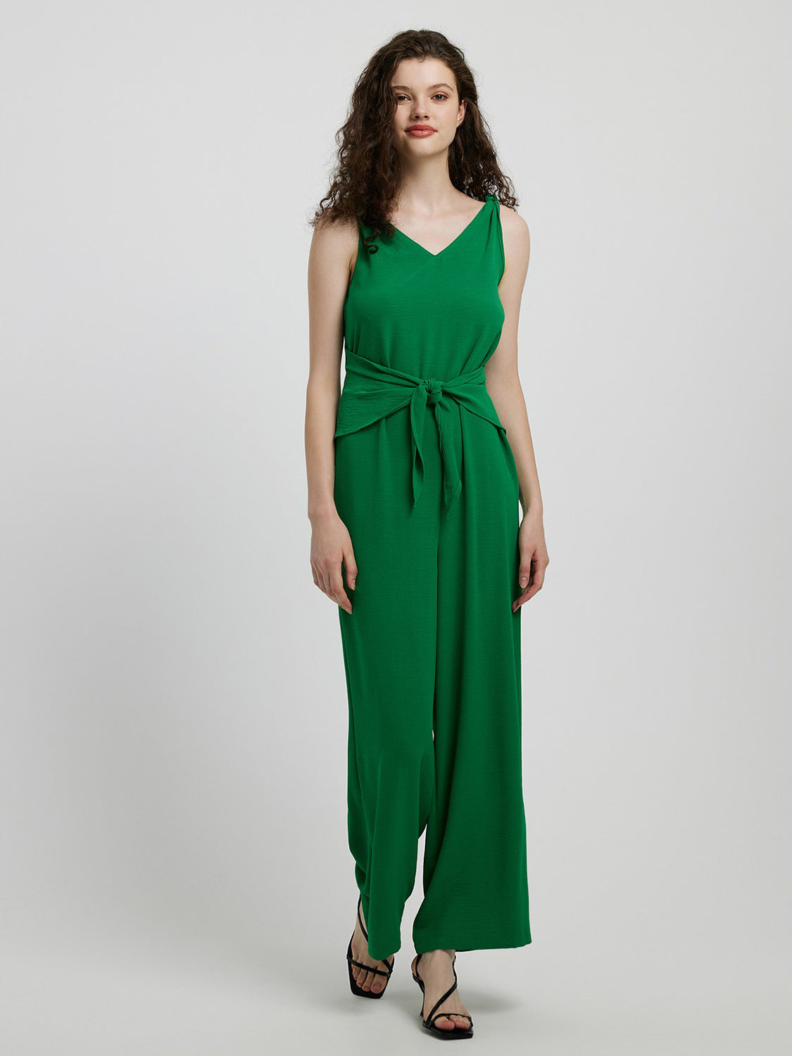 Elegant Honey Knot Detail Tie Front Sleeveless Jumpsuit - adritiX