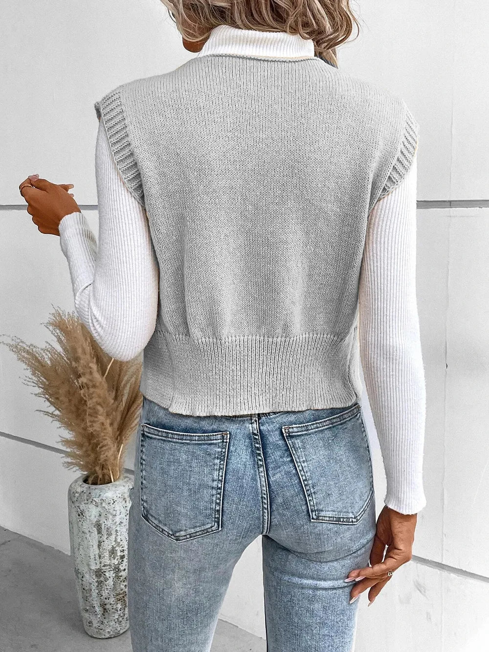 Full Size Button Up V-Neck Sweater Vest - adritiX
