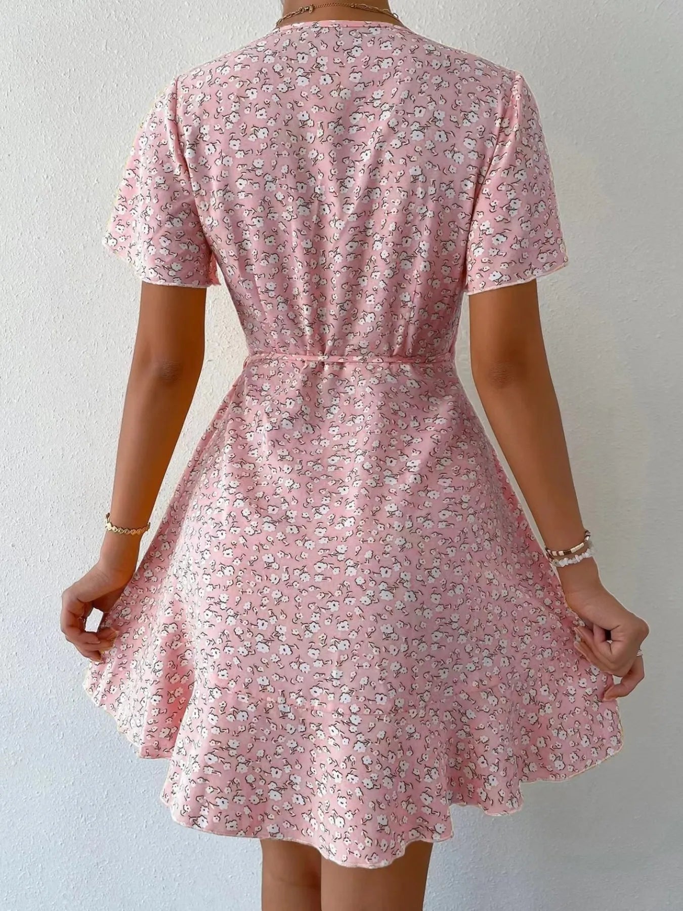 Floral Flutter Sleeve Wrap Mini Dress - adritiX
