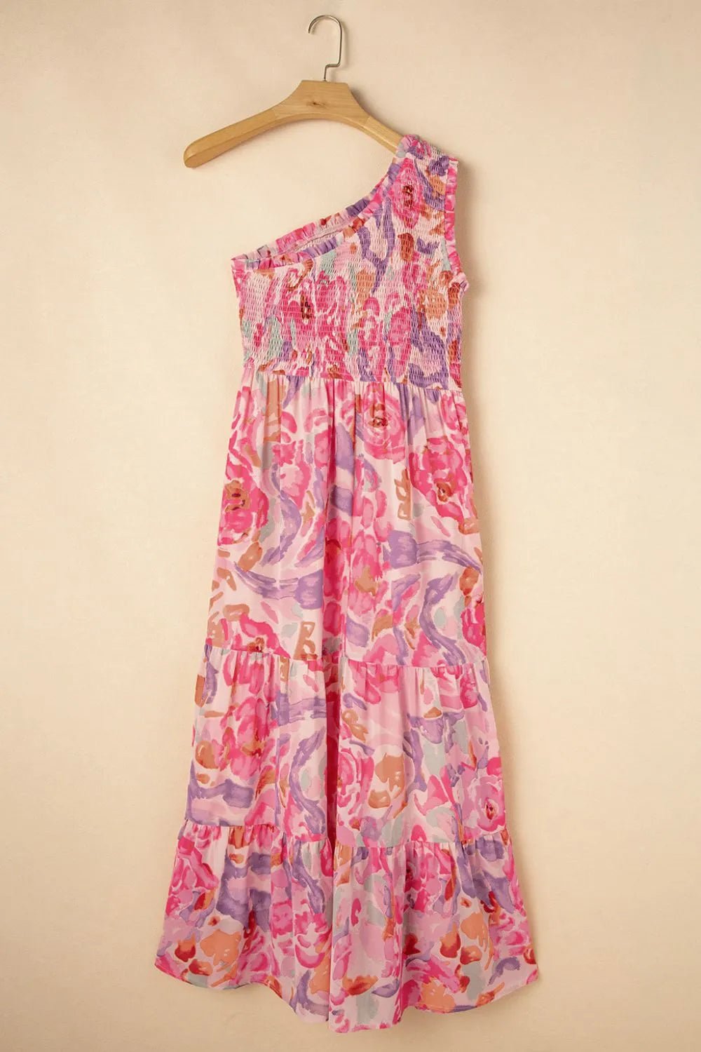 Floral Print Shirred One Shoulder Maxi Dress - adritiX