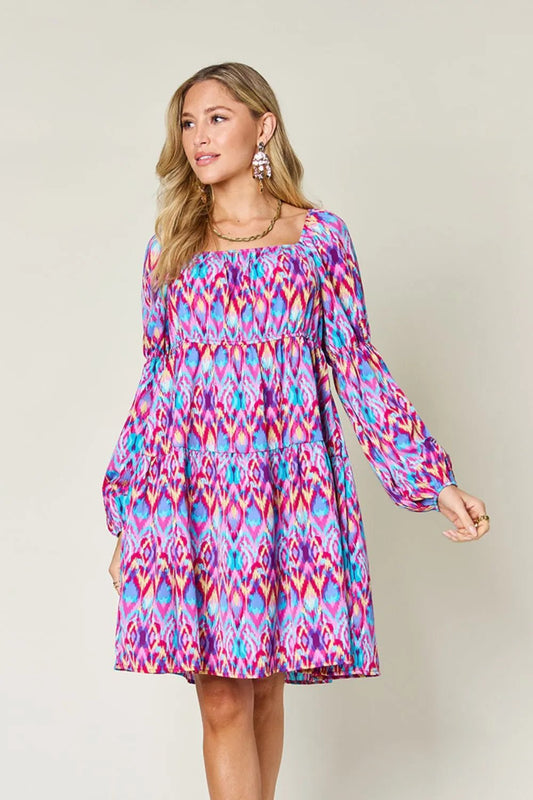 Double Take Full Size Printed Long Sleeve Dress - adritiX