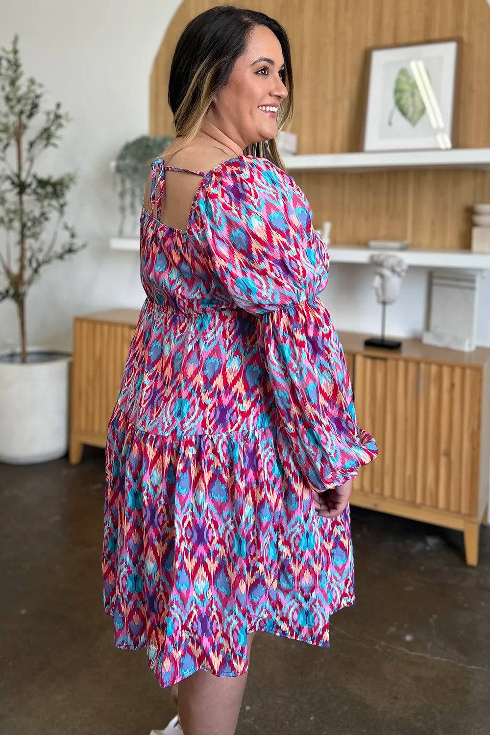 Double Take Full Size Printed Long Sleeve Dress - adritiX