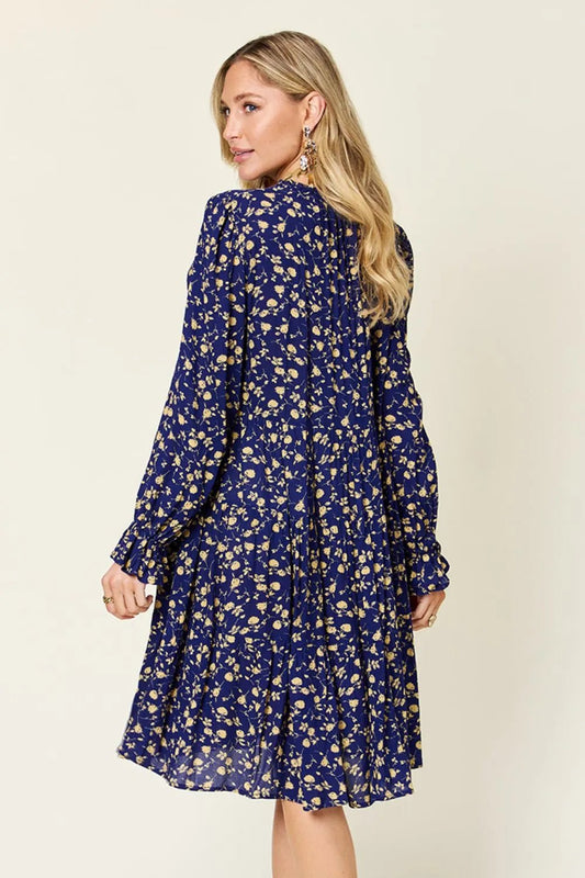 Double Take Full Size Printed Ruffle Hem Long Sleeve Tiered Dress - adritiX