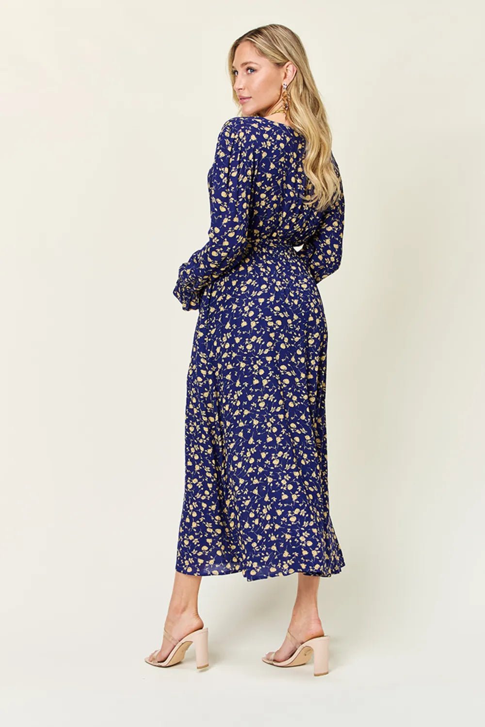 Double Take Full Size Tie Back Flounce Sleeve Dress - adritiX