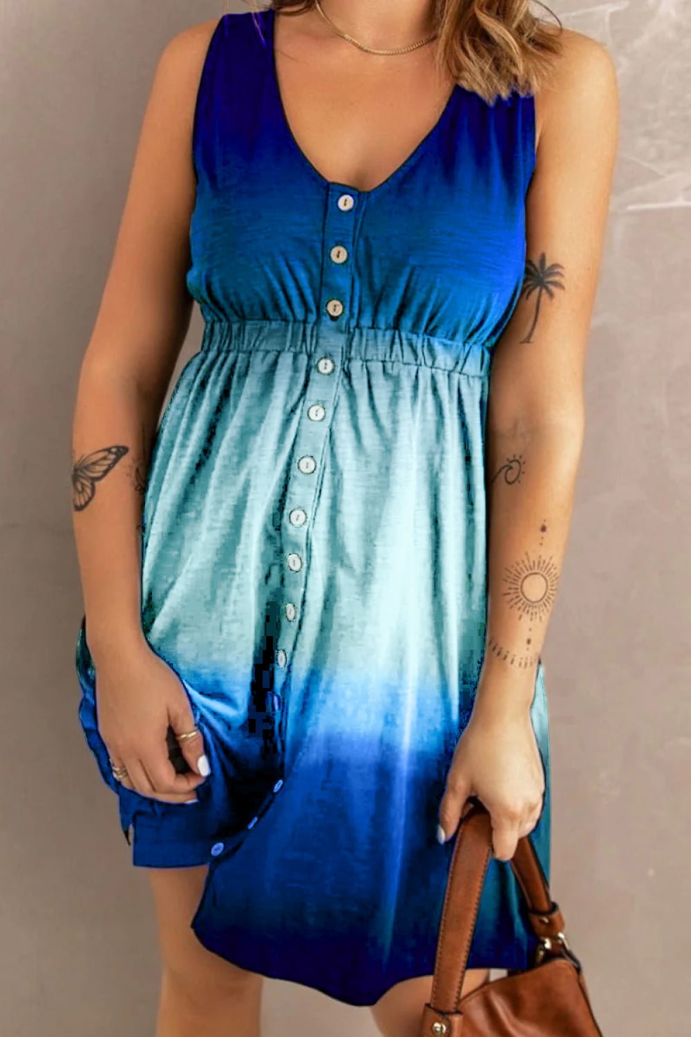 Double Take Scoop Neck Buttoned Sleeveless Magic Dress with Pockets - adritiX