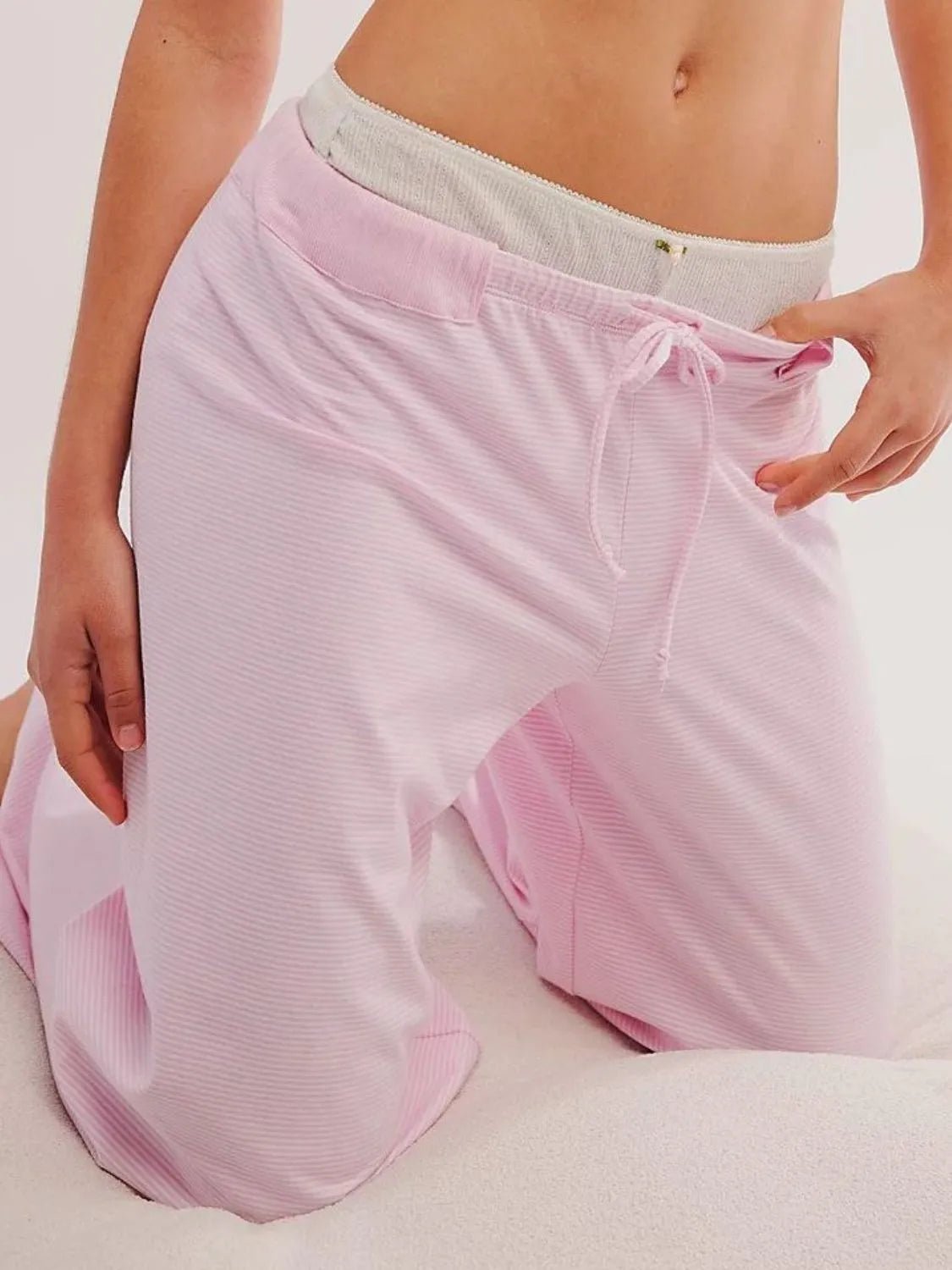 Drawstring Striped Wide Leg Pants - adritiX