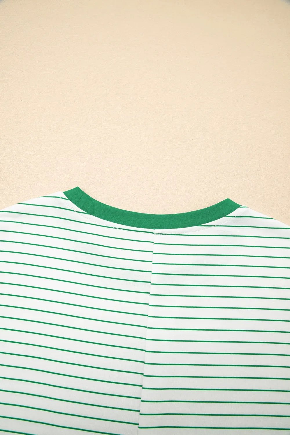 Casual Striped T-Shirt Dress with Pockets - adritiX