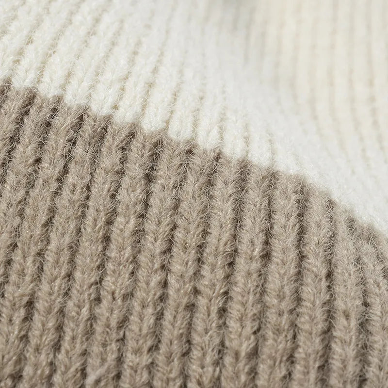 Color Block Knit Hat with Pom-pom - adritiX