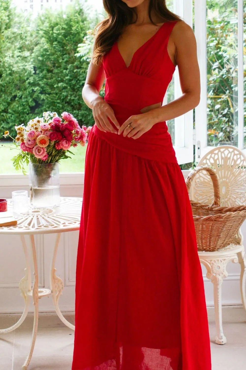 Cutout Back V-Neck Dress - adritiX