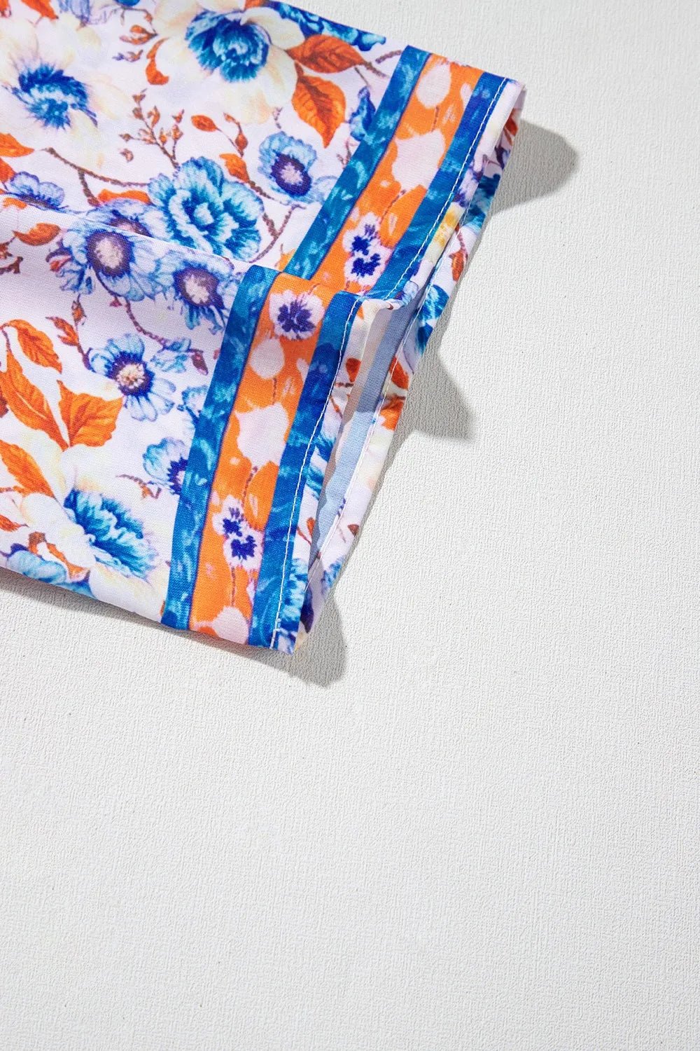 Mixed Floral Print Tie Neck Short Sleeve Dress - adritiX