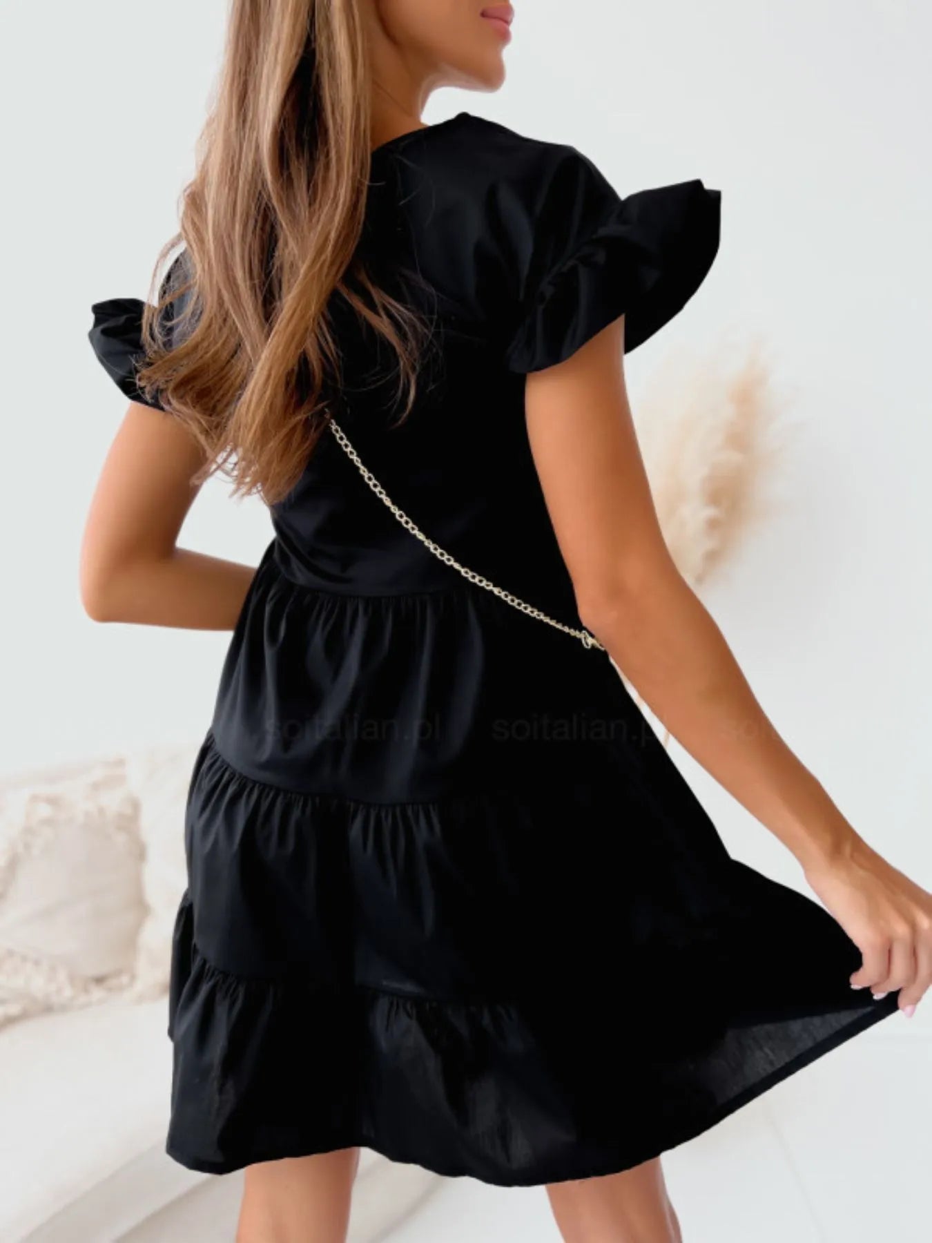 Ruffle Sleeve Tiered Swing Dress - adritiX