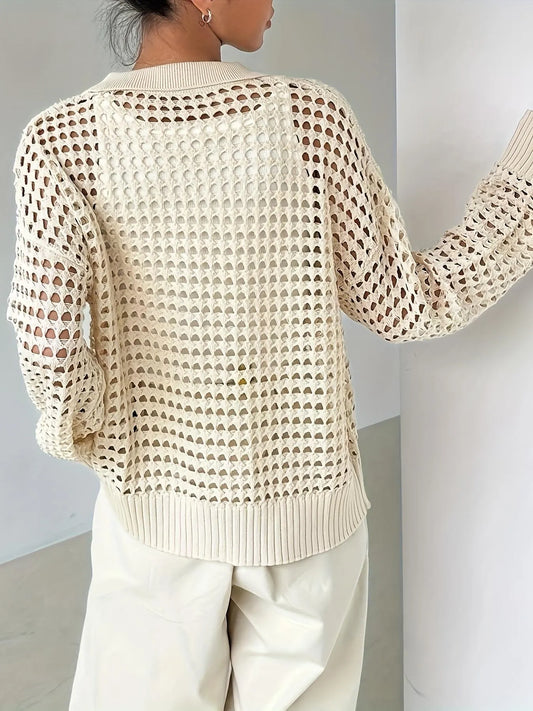 Hollow Out Knit Button Front Cardigan - adritiX