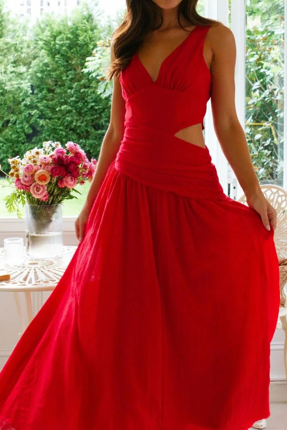 Cutout Back V-Neck Dress - adritiX