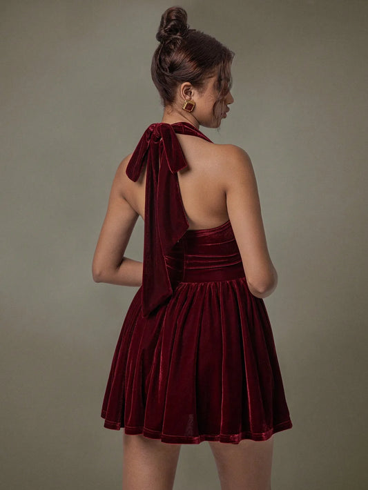 Velvet Halter Skater Dress - adritiX